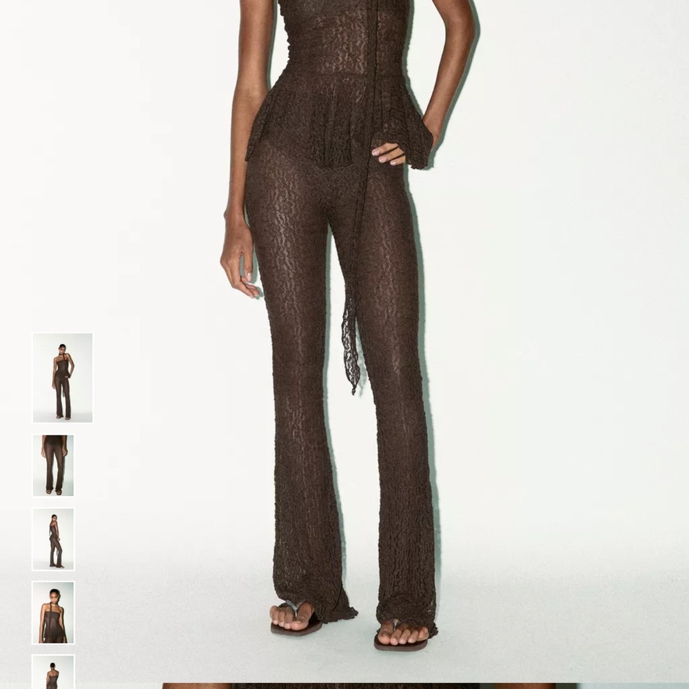 Zara NWT NEVER WORN Brown Lace flare pant sz small